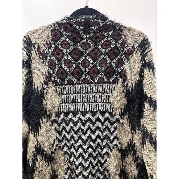 MAXSPORT BCBGMaxazaria Cardigan Sweater Open Front Long Black Tan Women Size Med - Picture 9 of 11